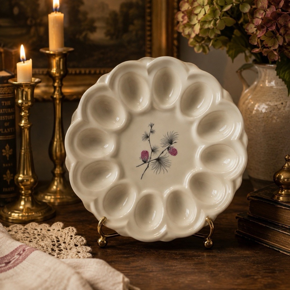 Canonsburg Pottery Deviled Egg Plate Vintage Pink Floral 11" USA